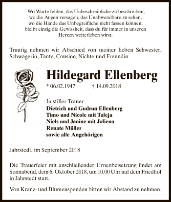 Todesanzeige von Hildegard Ellenberg von Uelzen