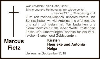 Todesanzeige von Marcus Fietz von Uelzen