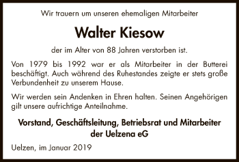 Todesanzeige von Walter Kiesow von Uelzen