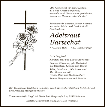 Todesanzeige von Adeltraut Bartschat von Uelzen