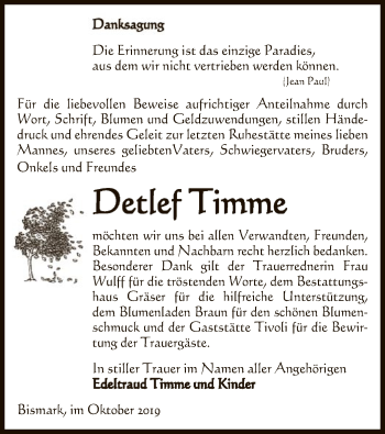 Todesanzeige von Detlef Timme von Uelzen