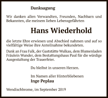 Todesanzeige von Hans Wiederhold von Uelzen