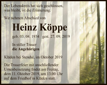 Todesanzeige von Heinz Köppe von Uelzen