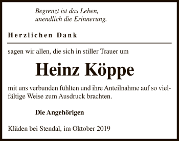 Todesanzeige von Heinz Köppe von Uelzen