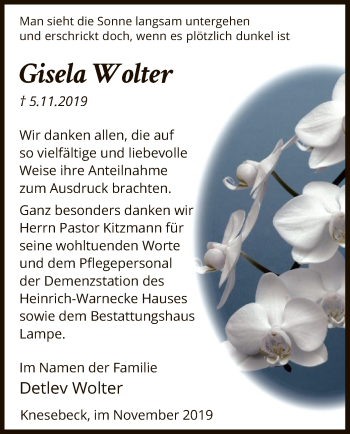 Todesanzeige von Gisela Wolter von Uelzen