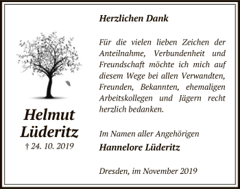 Todesanzeige von Helmut Lüderitz von Uelzen