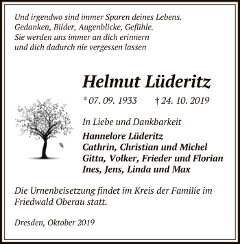 Todesanzeige von Helmut Lüderitz von Uelzen