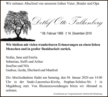 Todesanzeige von Detlef Otto Falkenberg von Uelzen