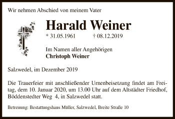 Todesanzeige von Harald Weiner von Uelzen
