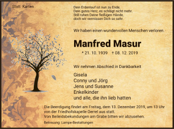 Todesanzeige von Manfred Masur von Uelzen