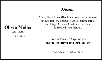 Todesanzeige von Olivia Möller von Uelzen