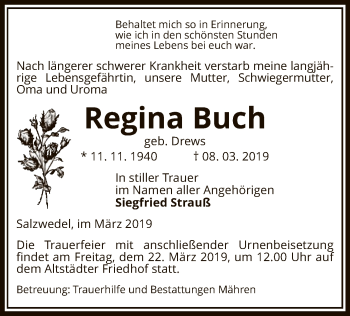 Todesanzeige von Regina Buch von Uelzen