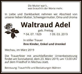 Todesanzeige von Waltraud Adel von Uelzen
