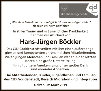 Todesanzeige von Hans-Jürgen Böckler von Uelzen