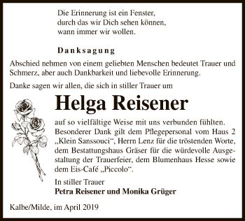 Todesanzeige von Helga Reisener von Uelzen