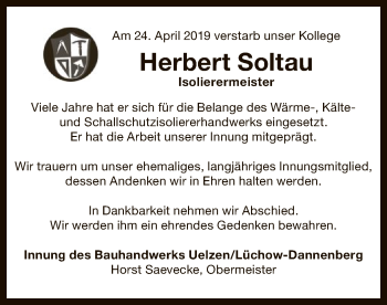 Todesanzeige von Herbert Soltau von Uelzen