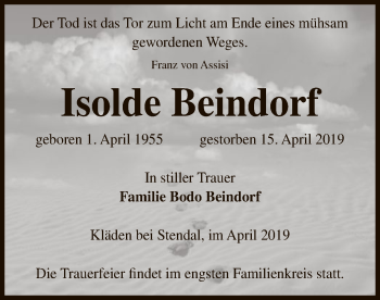 Todesanzeige von Isolde Beindorf von Uelzen