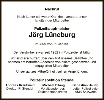 Todesanzeige von Jörg Lüneburg von Uelzen