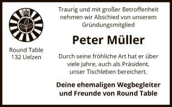 Todesanzeige von Peter Müller von Uelzen