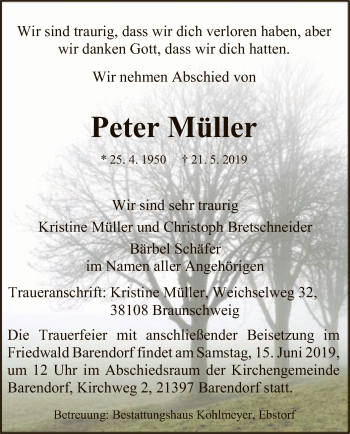 Todesanzeige von Peter Müller von Uelzen