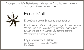 Todesanzeige von Peter Müller von Uelzen