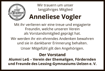 Todesanzeige von Anneliese Vogler von Uelzen
