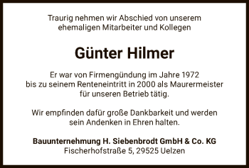 Todesanzeige von Günter Hilmer von Uelzen
