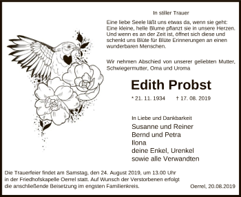 Todesanzeige von Edith Probst von Uelzen