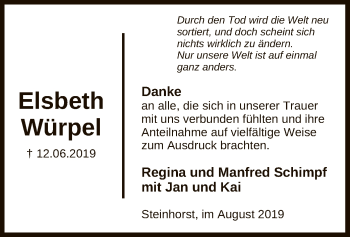 Todesanzeige von Elsbeth Würpel von Uelzen