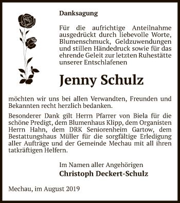 Todesanzeige von Jenny Schulz von Uelzen