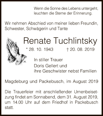 Todesanzeige von Renate Tuchlintsky von Uelzen