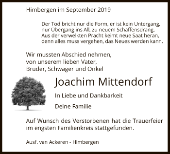 Todesanzeige von Joachim Mittendorf von Uelzen