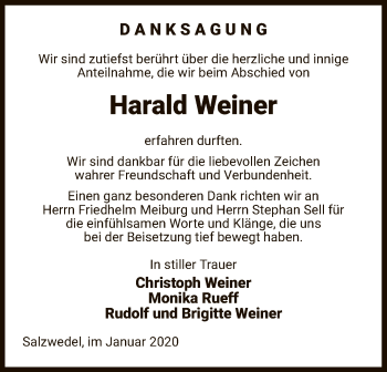 Todesanzeige von Harald Weiner von Uelzen