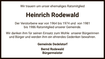 Todesanzeige von Heinrich Rodewald von UEL