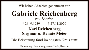 Todesanzeige von Gabriele Reichenberg von UEL