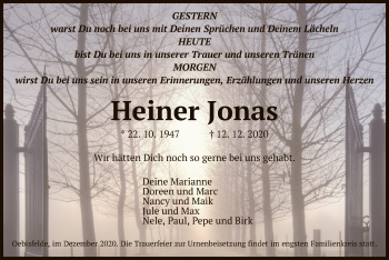 Todesanzeige von Heiner Jonas  von UEL