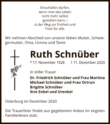 Todesanzeige von Ruth Schnüber von UEL