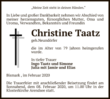 Todesanzeige von Christine Taatz von Uelzen