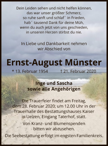 Todesanzeige von Ernst-August Münster von Uelzen
