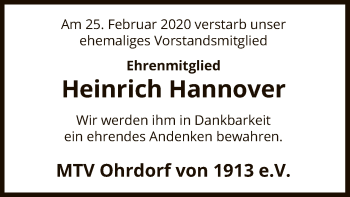 Todesanzeige von Heinrich Hannover von Uelzen