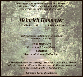 Todesanzeige von Heinrich Hannover von Uelzen
