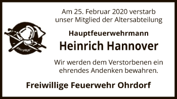Todesanzeige von Heinrich Hannover von Uelzen