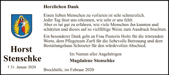 Todesanzeige von Horst  Stenschke von Uelzen