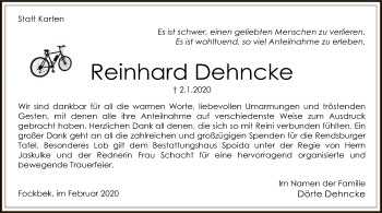 Todesanzeige von Reinhard Dehncke von Uelzen