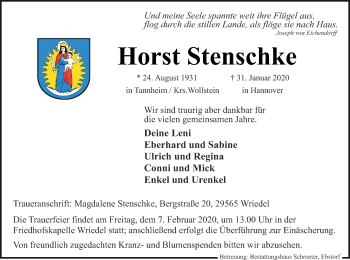 Todesanzeige von Horst  Stenschke 