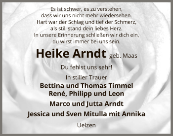 Todesanzeige von Heike Arndt von Uelzen