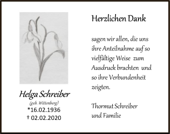 Todesanzeige von Helga Schreiber von Uelzen