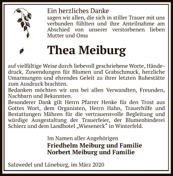 Todesanzeige von Thea Meiburg von Uelzen