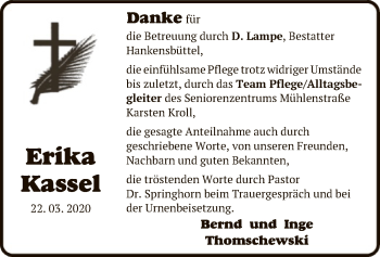 Todesanzeige von Erika Kassel von Uelzen