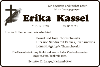 Todesanzeige von Erika Kassel von Uelzen